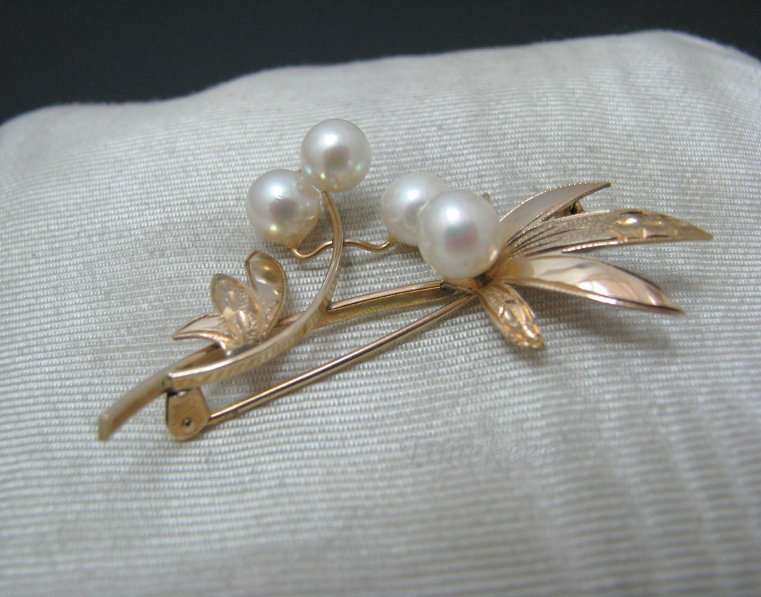 a577 Beautiful Vintage 14k Yellow Gold Flower Elegant Brooch with (4) Pearls