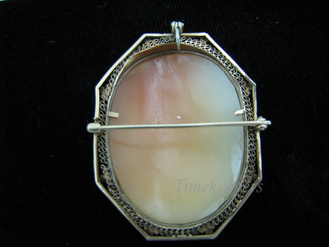 a867 Vintage 14k Yellow Gold Carved Cameo Convertible Brooch Pendant with Pearls