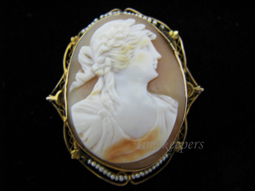 a884 Beautiful Vintage Convertible Cameo Brooch Pendant 10k Yellow Gold Pearls