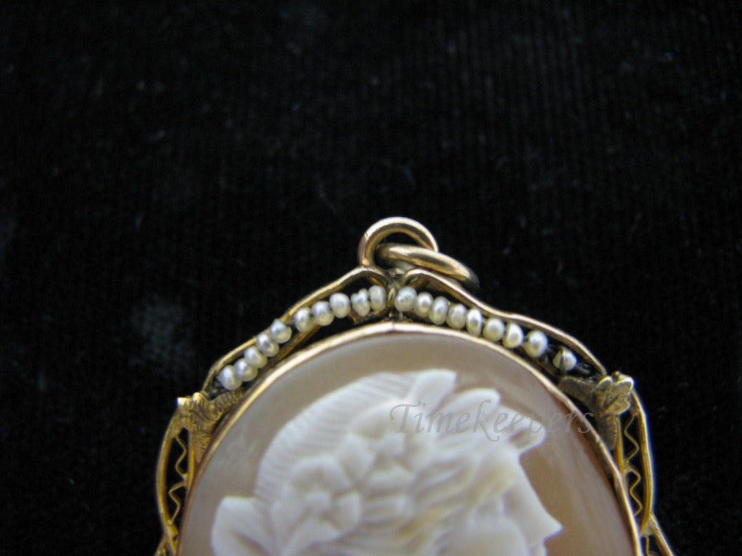 a884 Beautiful Vintage Convertible Cameo Brooch Pendant 10k Yellow Gold Pearls