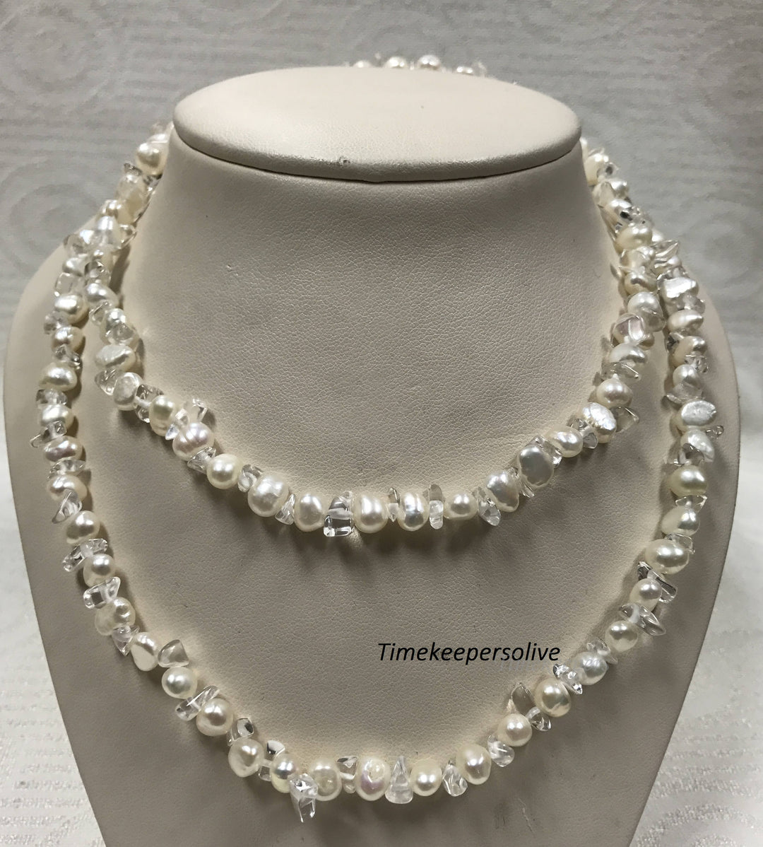 a939 Amazing Timeless Classic Fresh Water Pearls Crystals 32" long Beaded Necklace