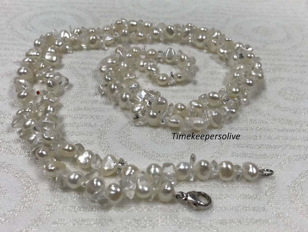 a939 Amazing Timeless Classic Fresh Water Pearls Crystals 32" long Beaded Necklace