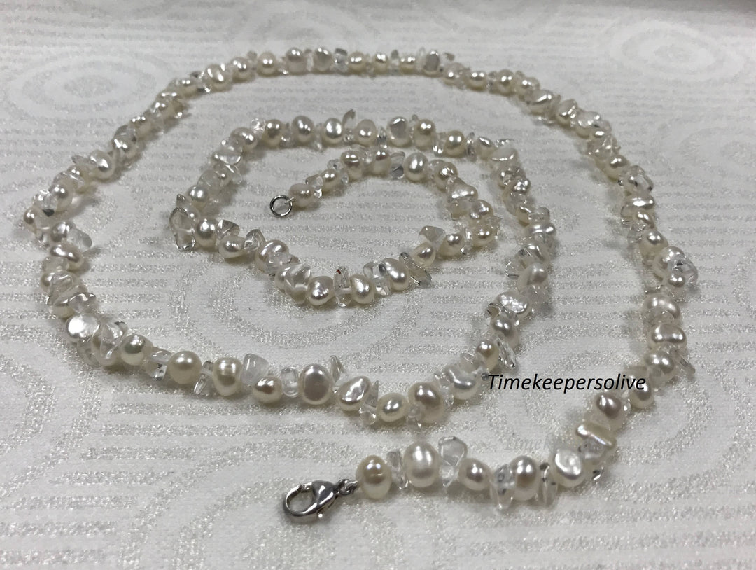 a939 Amazing Timeless Classic Fresh Water Pearls Crystals 32" long Beaded Necklace