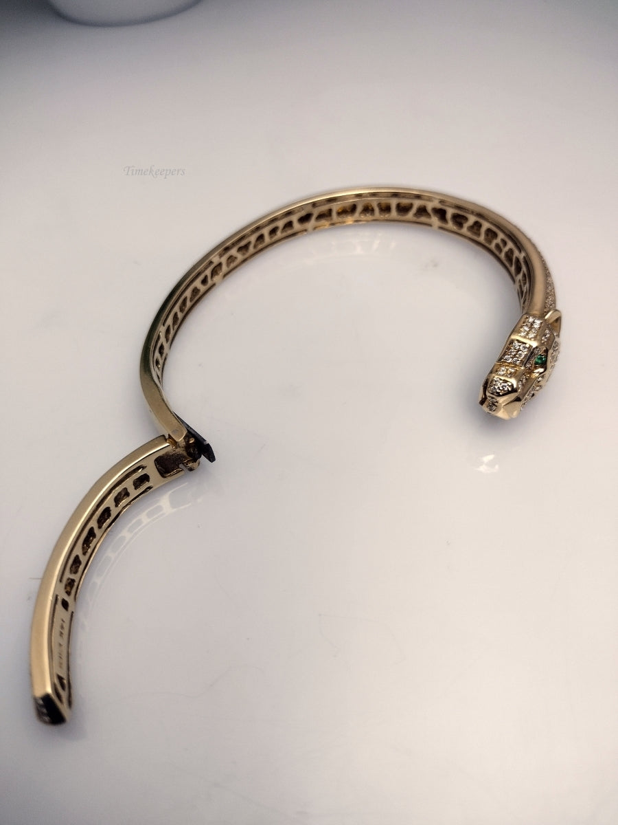 k620 Stunning Ladies 14kt Yellow Gold EFFY Diamond Panther Bangle Bracelet