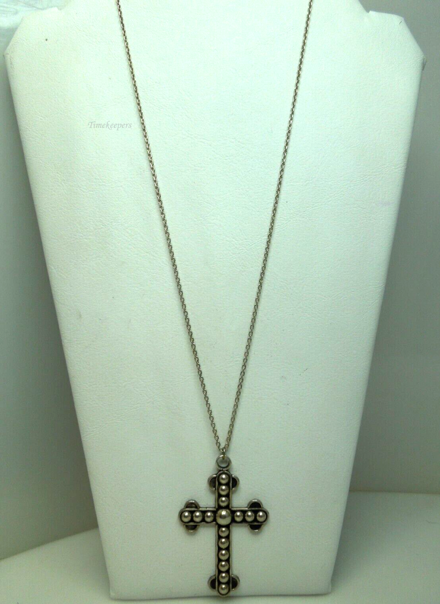 s706 Vintage Thick Beaded Solid Sterling Cross Mexico with 27" Silver Chain