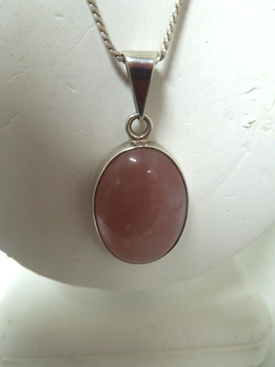 s140 Vintage Sterling Silver Chain And Pink Rhodochrosite Pendant Necklace 18"