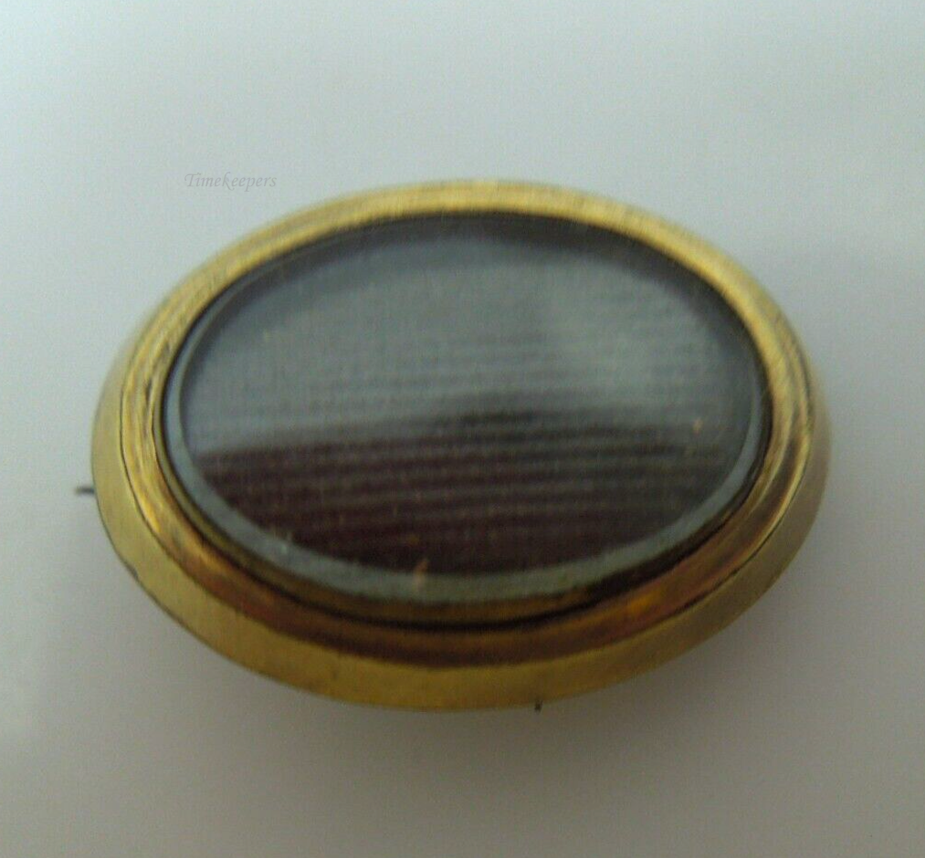 s977 Antique Victorian Era Mourning Brooch Yellow Gold Filled Hair Engraved Pin