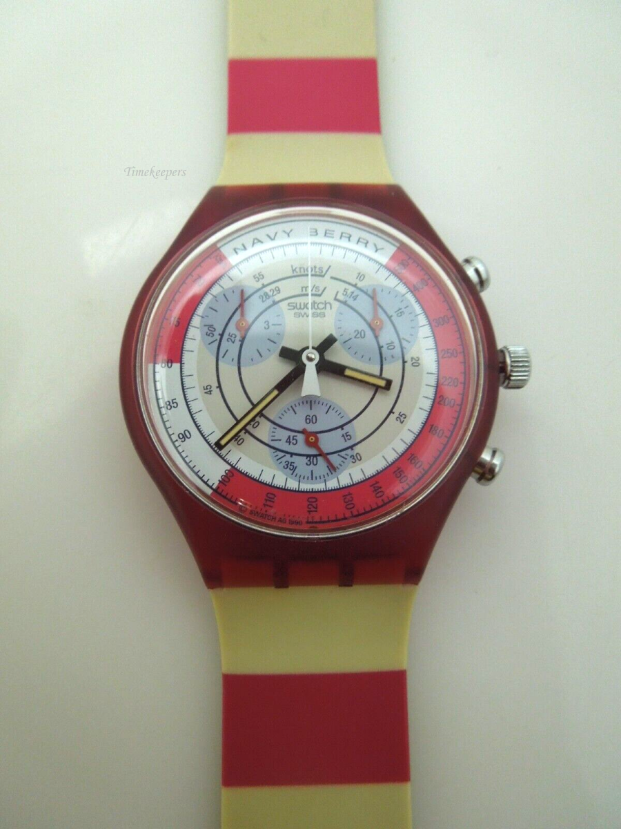 s489 1991 Retro Chrono Swatch Watch Navy Berry SCR100