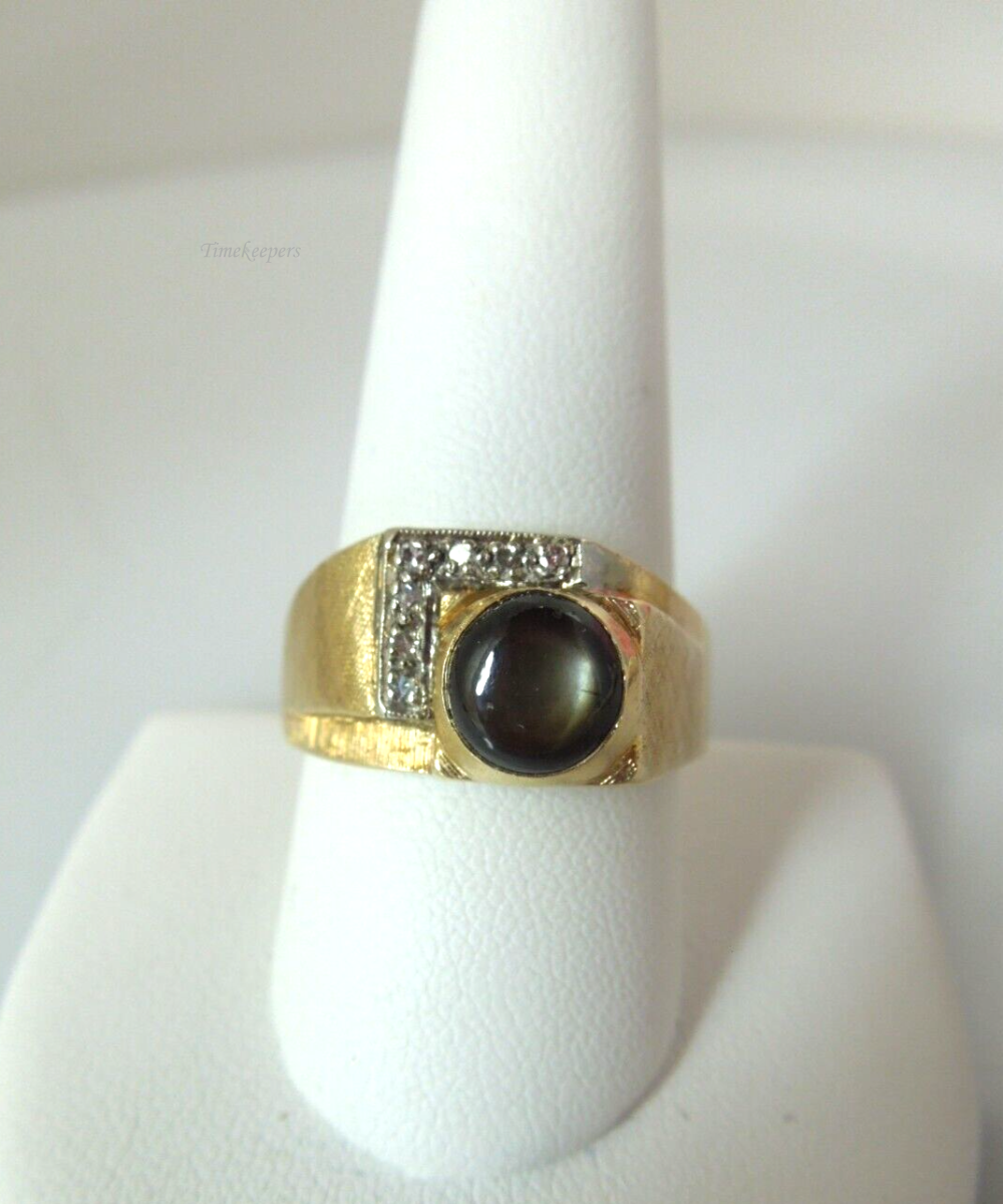 t127 14kt Yellow Gold Diamond .035cts Black Star Sapphire Ring Size 10(US)