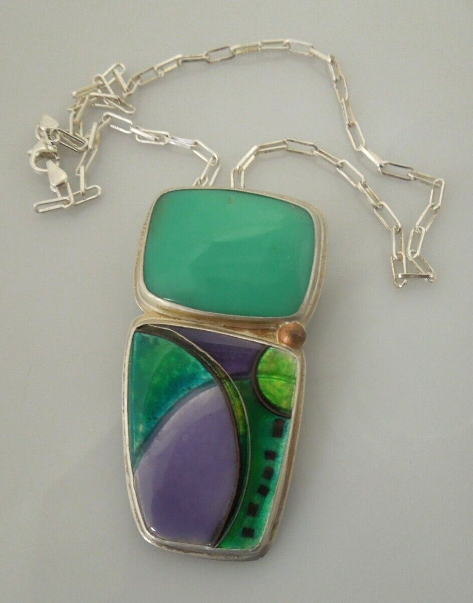 s145 Paulasparks Studio Sterling Silver Enamel Pendant Necklace