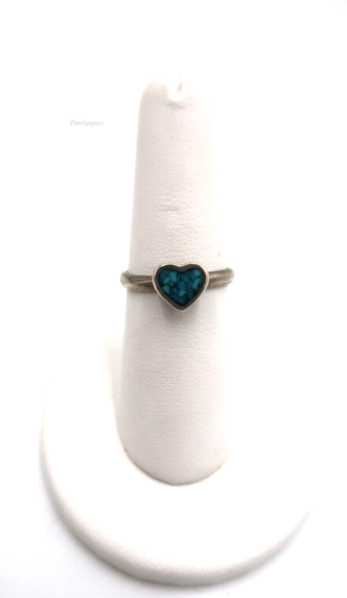 t237 Ring Silver Heart Turquoise Inlay Stones Sterling 925 Ring 7 Band Size