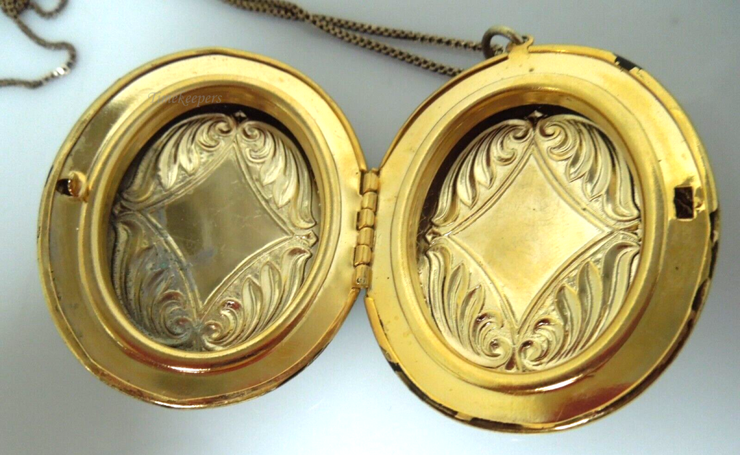 s892 Vintage Cameo Locket on Chain, Gold Filled Metal and Resin Faux Cameo, Queenly Medieval Jewels, 1970s