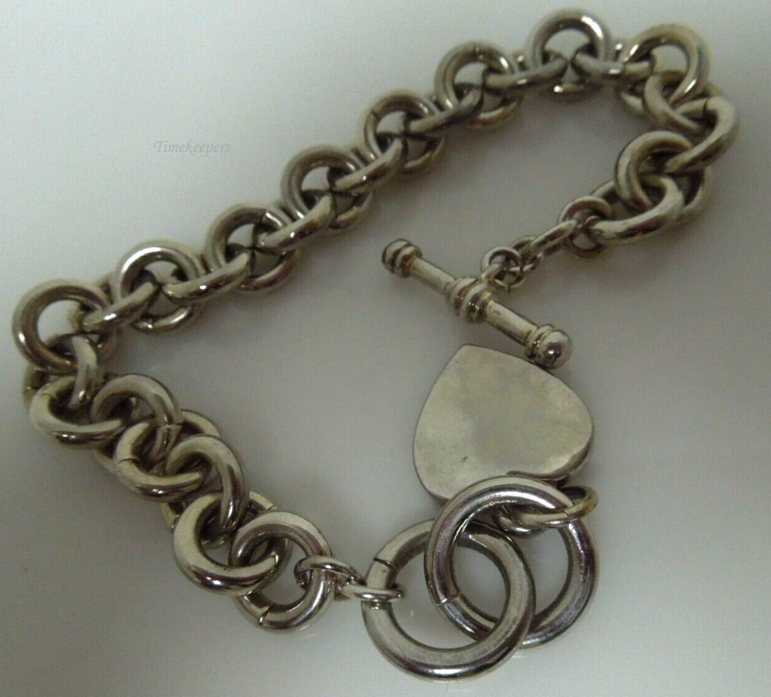 s745 Silvertone Link Chains Heart Charm Bracelet 9"