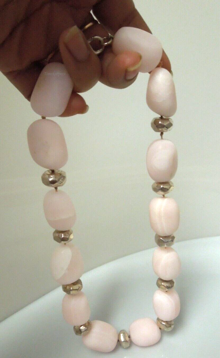 t059 Genuine Big chunky Rose Quartz and Sterling Silver ball Necklace