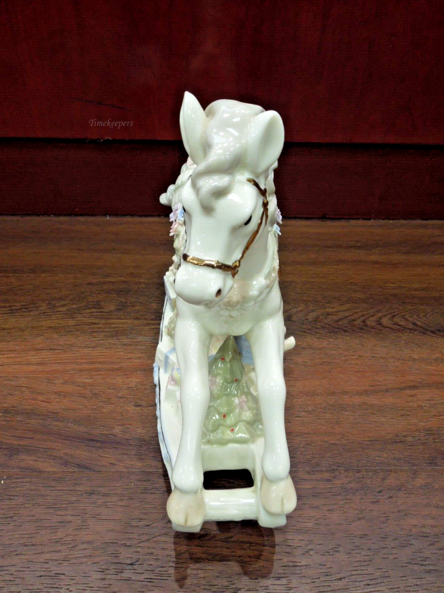 s681 Vintage Sankyo-Fine Porcelain-Christmas Musical Rocking Horse