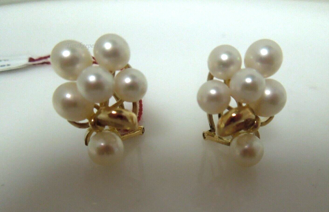 s746 14K Yellow Gold White Pearl Cluster Modernist Clip On Earrings Signed 8g  