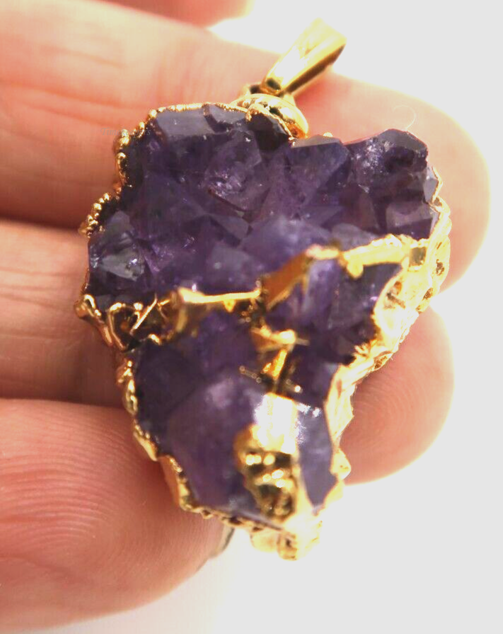 t178 Amethyst Druzy Pendant in Gold Filled