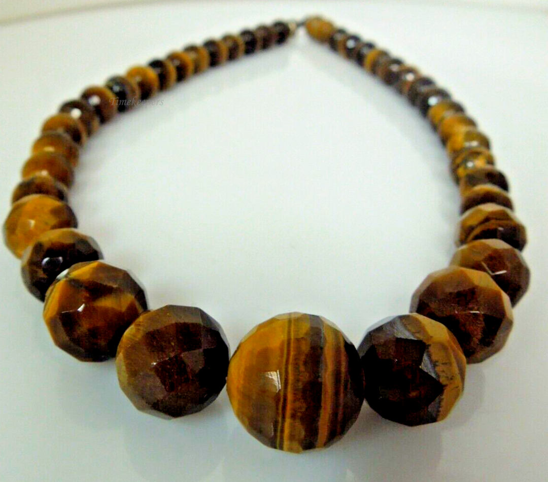 t132 Tiger eye Beaded Necklace with Sterling Silver clasp