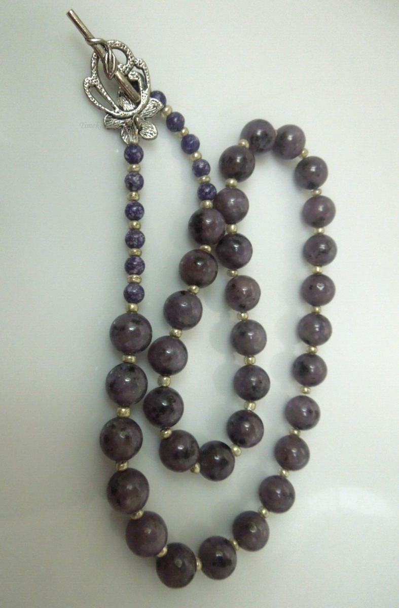 t138 Russian Charoite Gemstone Beaded Necklace 23"  