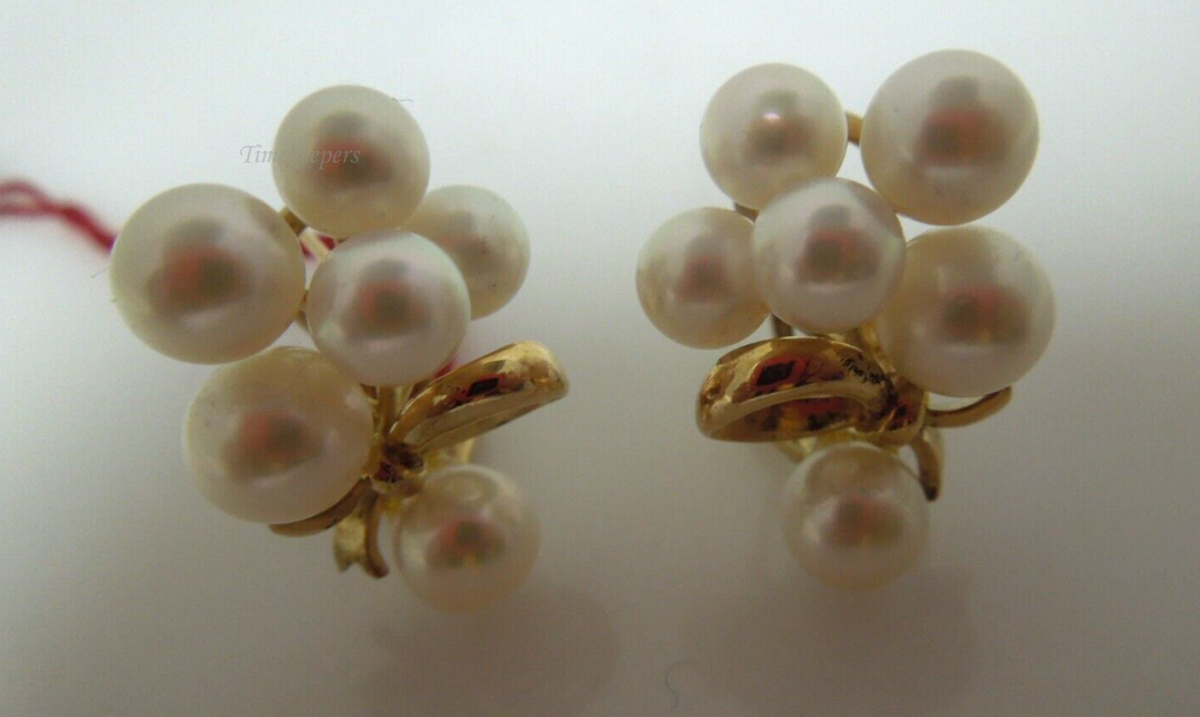 s746 14K Yellow Gold White Pearl Cluster Modernist Clip On Earrings Signed 8g  