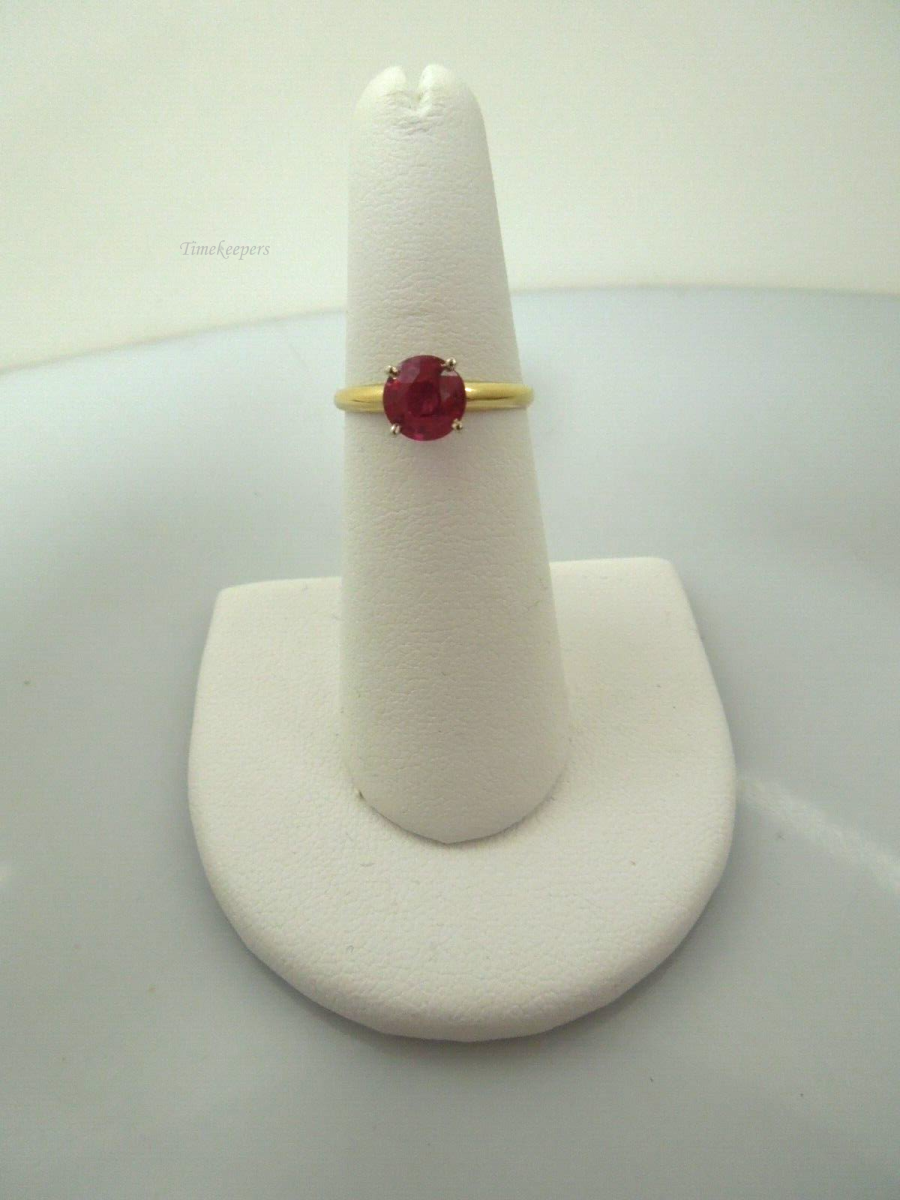 t080 14kt Yellow Gold Synthetic Ruby Ring Size 6(US) Signed 2g  