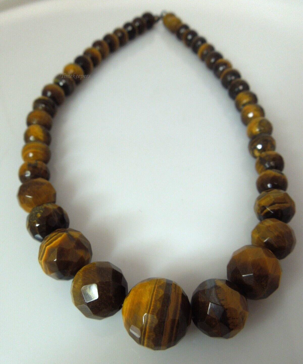 t132 Tiger eye Beaded Necklace with Sterling Silver clasp