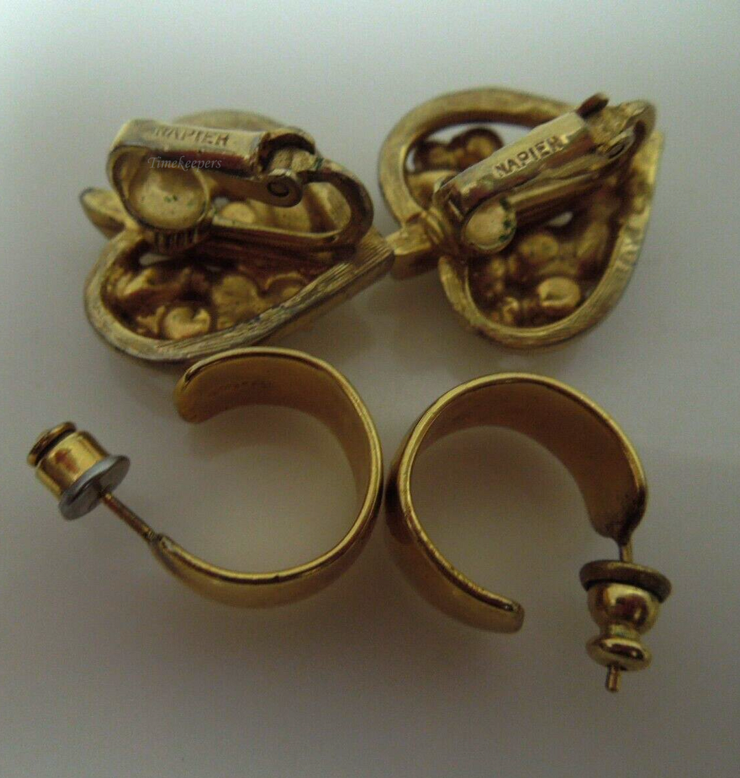 s654 Set of 3 Earrings Gold tone Preowned Vintage Napier and Marvella Flower Studs with 14kt Gold Filled Post