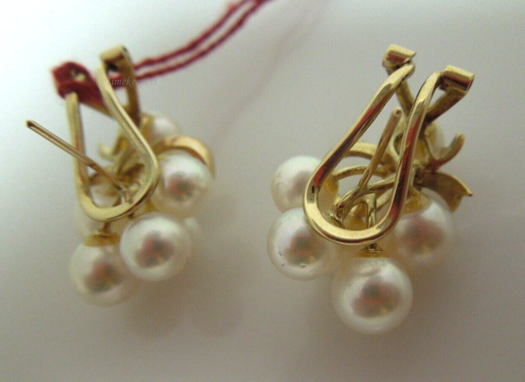 s746 14K Yellow Gold White Pearl Cluster Modernist Clip On Earrings Signed 8g  