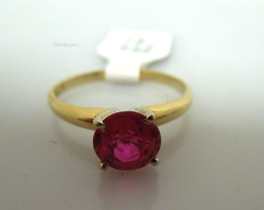 t080 14kt Yellow Gold Synthetic Ruby Ring Size 6(US) Signed 2g  