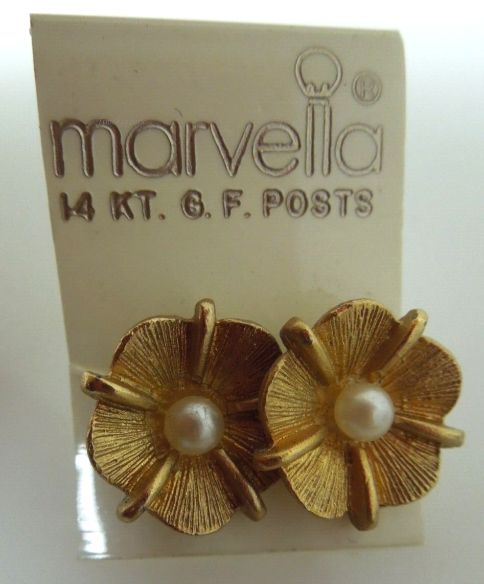 s654 Set of 3 Earrings Gold tone Preowned Vintage Napier and Marvella Flower Studs with 14kt Gold Filled Post