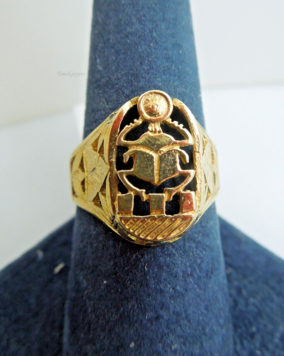 s863 18kt Solid Yellow Gold Scarab Egyptian Ring Size 9 1/2(US) Unisex