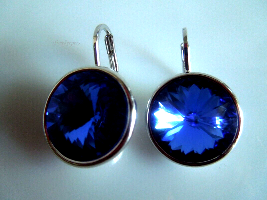 s311 Large Round Bella Sapphire-Blue Earrings Made with SWAROVSKI Crystals