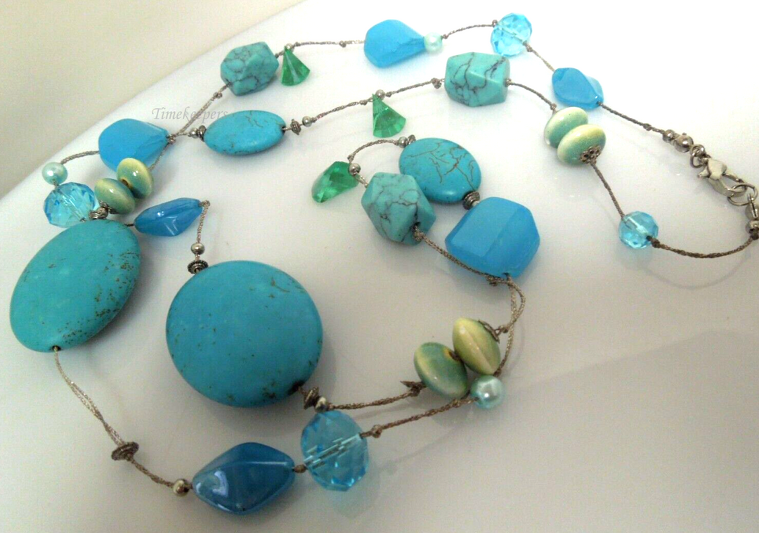 s812 Vintage Turquoise,faux Blue Stones,rhinestones  Long Necklace  