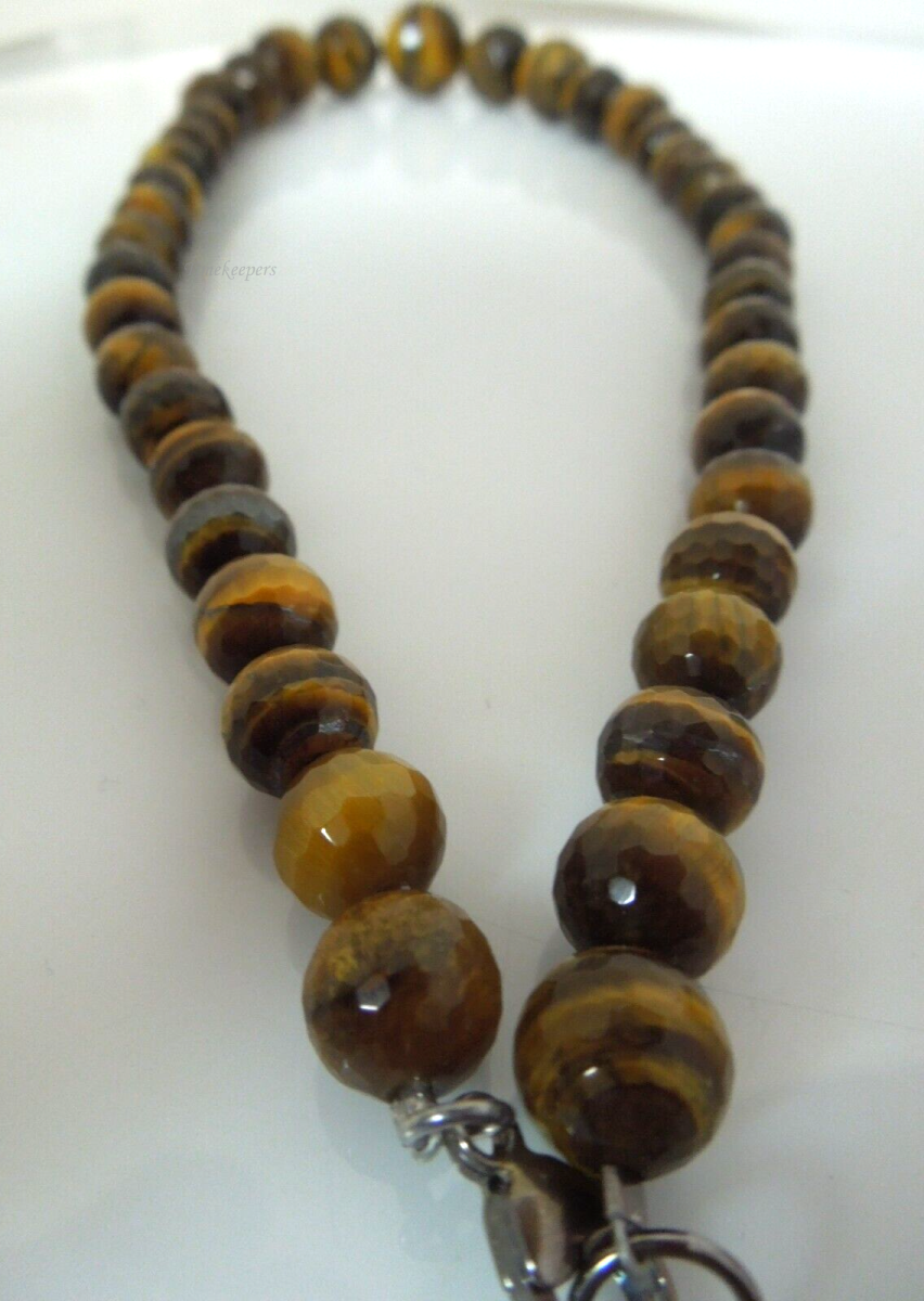 t132 Tiger eye Beaded Necklace with Sterling Silver clasp