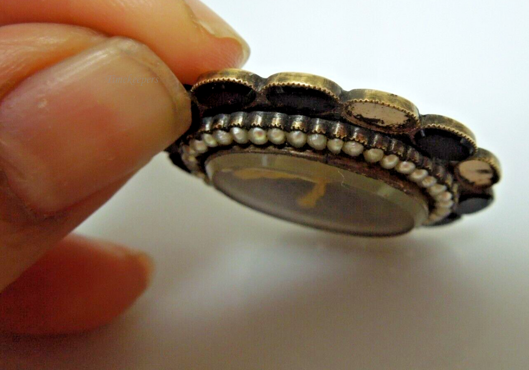 s978 Antique Gold Filled Seed Pearl Mourning Hair Jewelry Brooch Pin Victorian Era with missing onyx