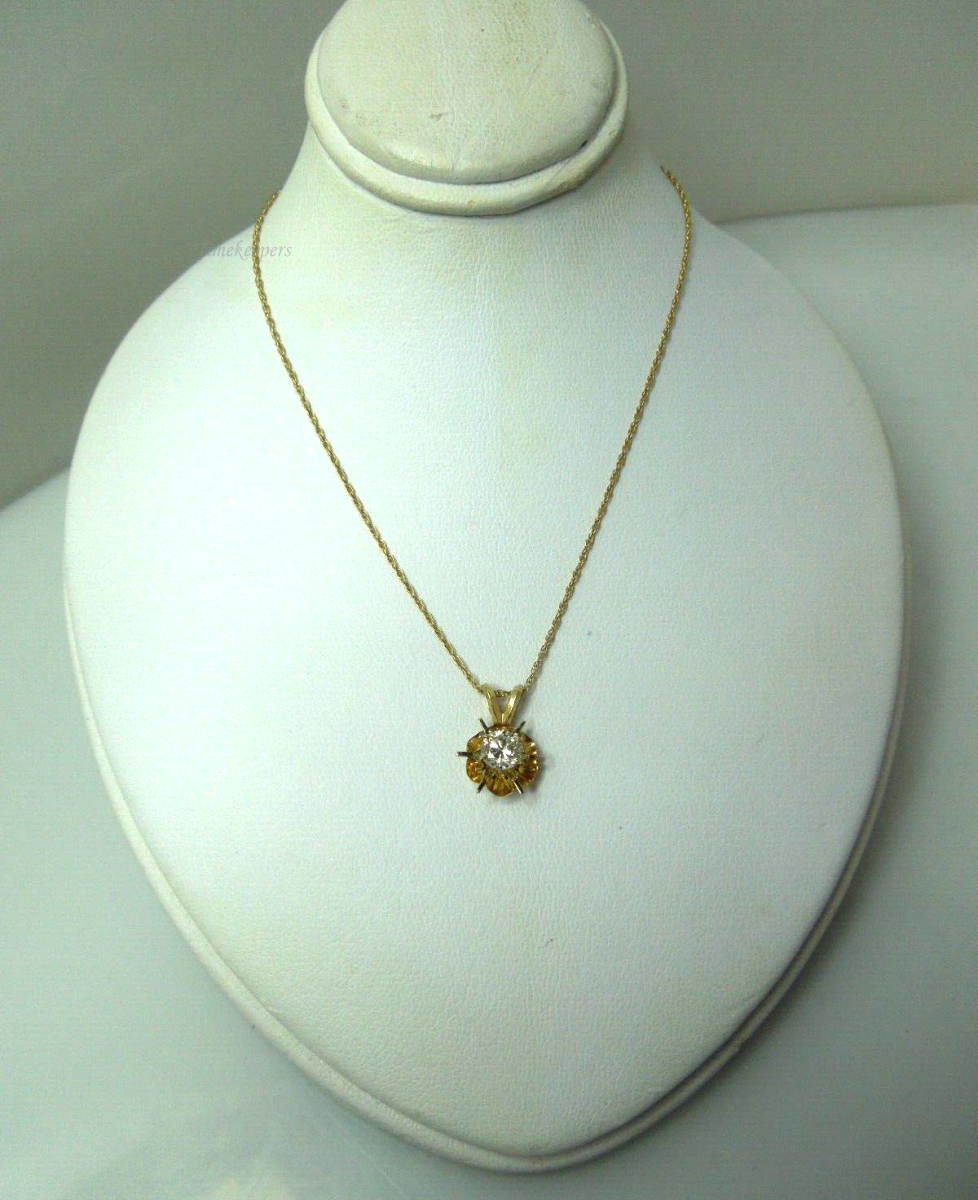 s780 14kt Yellow Gold Buttercup Pendant Diamond .45cts Necklace Signed 1.5g  