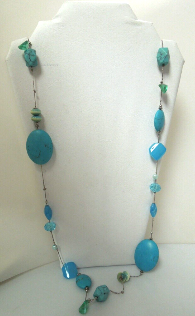 s812 Vintage Turquoise,faux Blue Stones,rhinestones  Long Necklace  