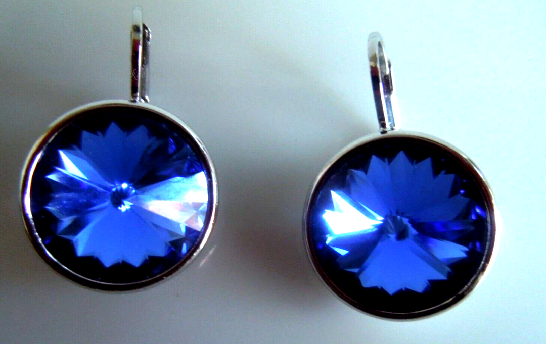 s311 Large Round Bella Sapphire-Blue Earrings Made with SWAROVSKI Crystals