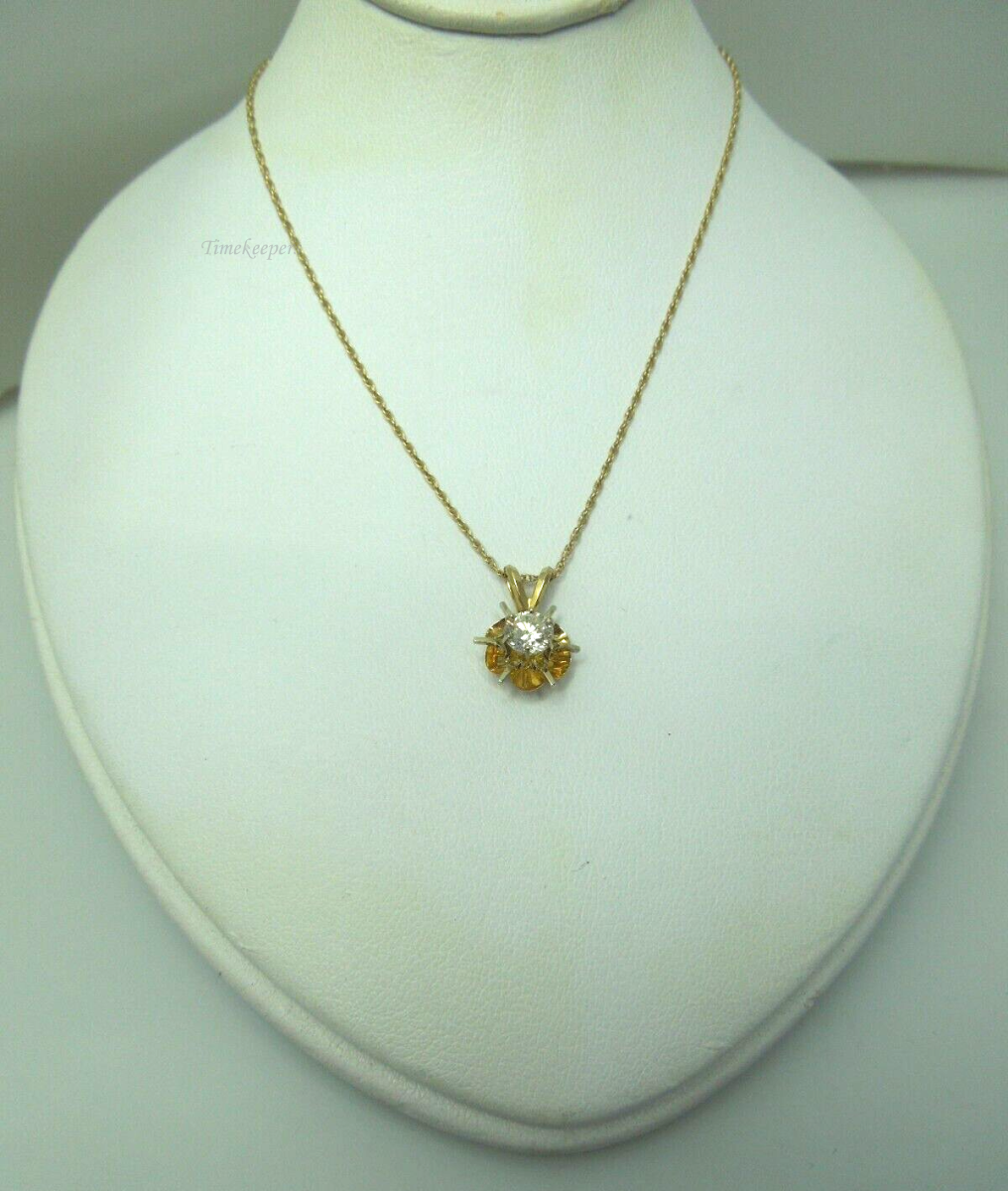 s780 14kt Yellow Gold Buttercup Pendant Diamond .45cts Necklace Signed 1.5g  