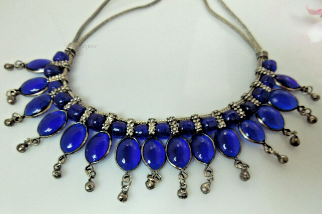 t129 Very Pretty Eye Catching Blue Collar Necklace/Vintage Necklace Blue Folk Necklace,Rare  