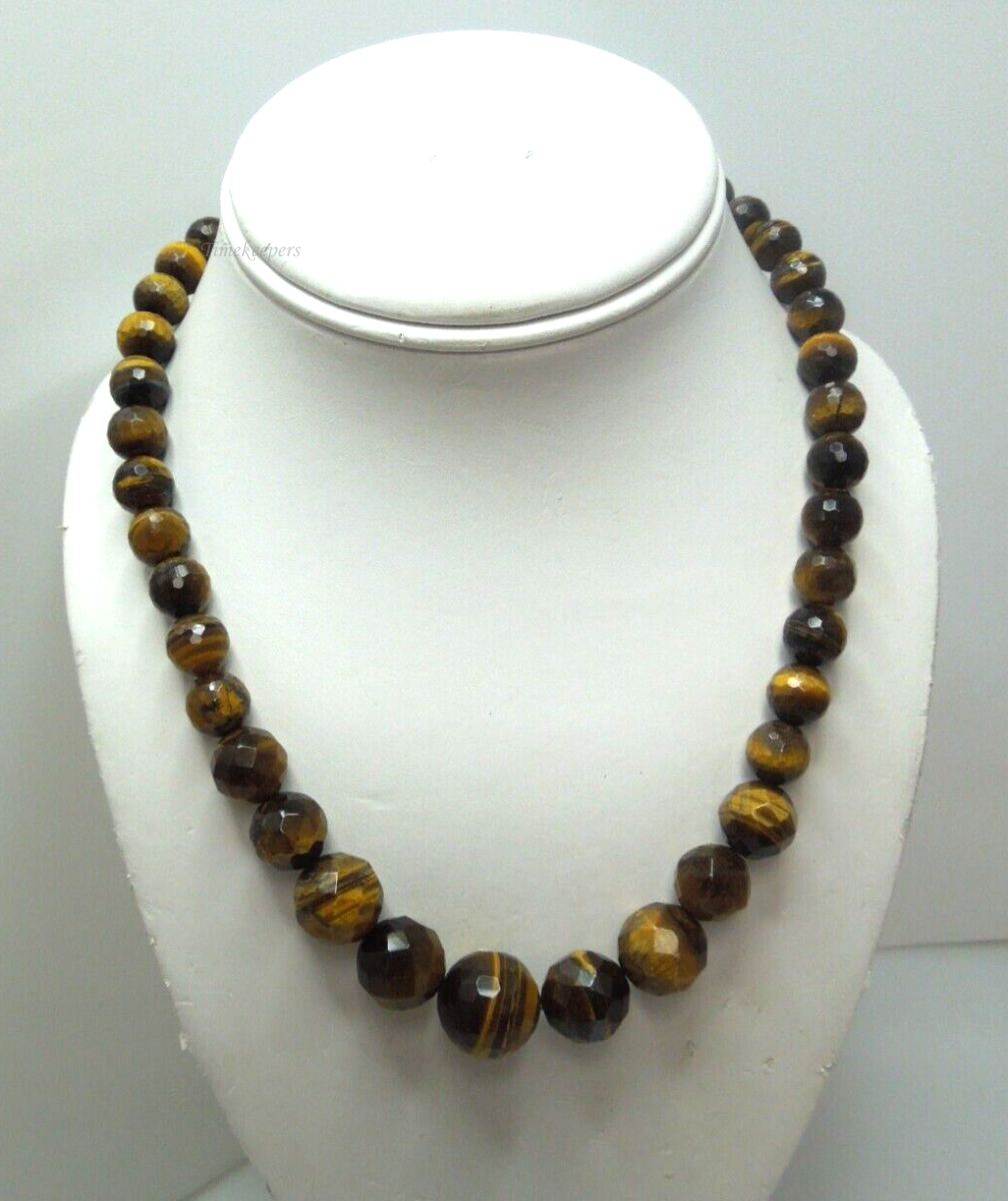 t132 Tiger eye Beaded Necklace with Sterling Silver clasp