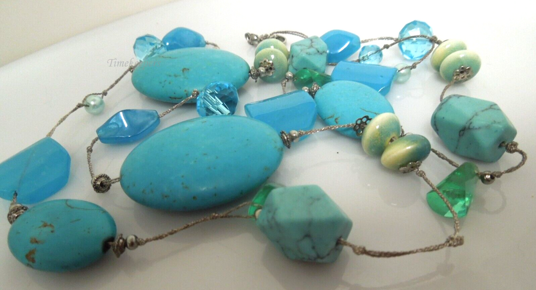 s812 Vintage Turquoise,faux Blue Stones,rhinestones  Long Necklace  