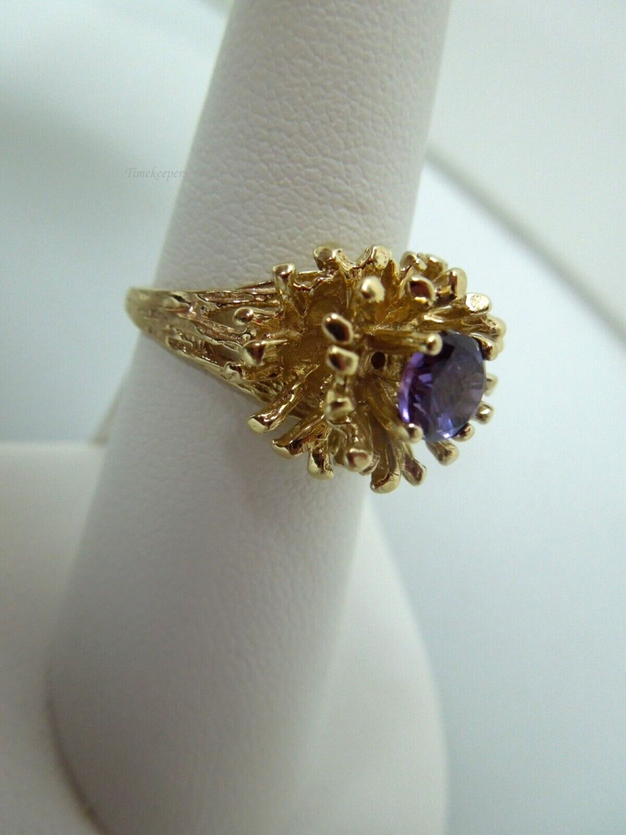 s879 10kt Yellow Gold  Synthetic Amethyst Ring Size 6 3/4  