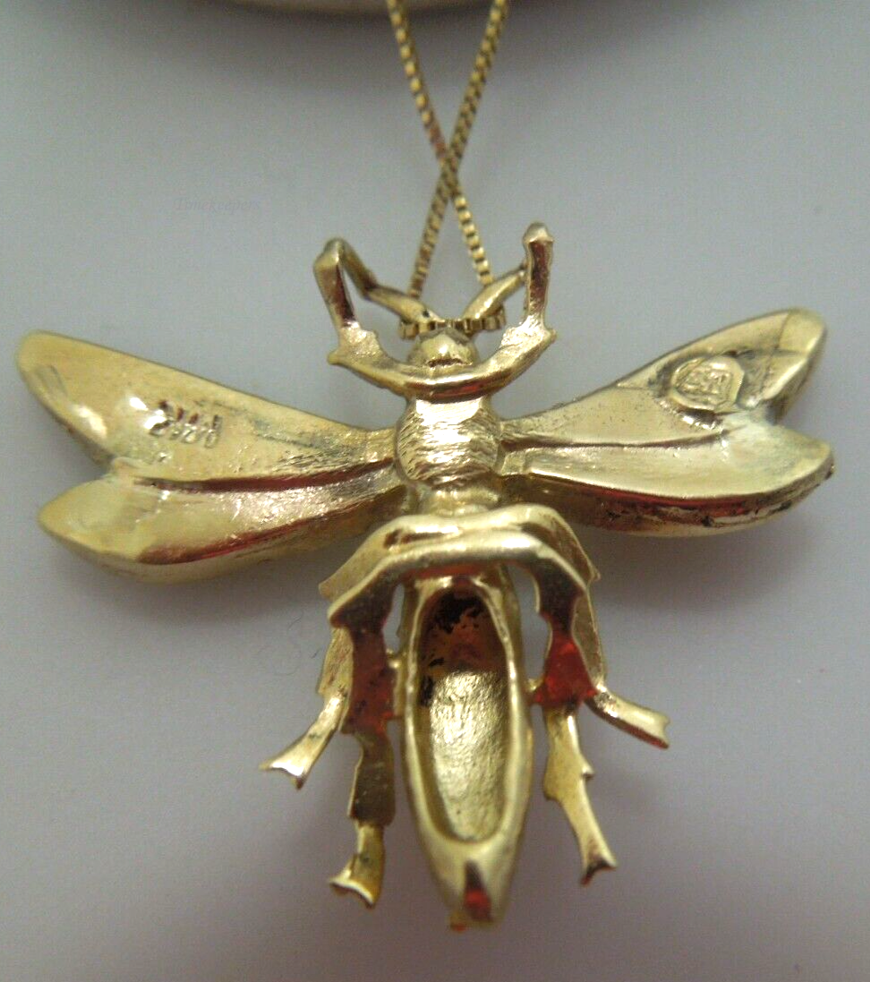 s391 14kt Yellow Gold Dragonfly Seed Pearls Pendant Necklace Signed 6.5g