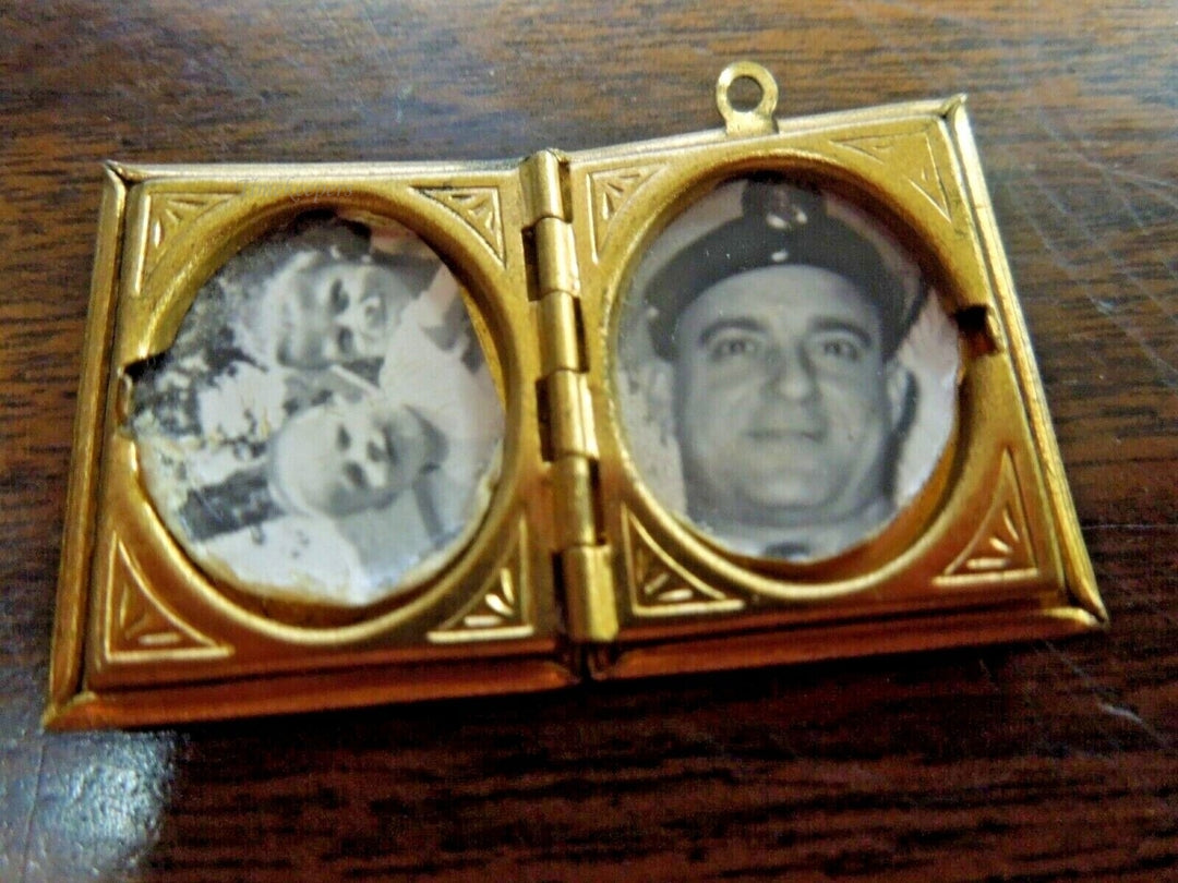 r611 Vintage Gold Filled Book Locket with Photos Engraved Graduation Locket