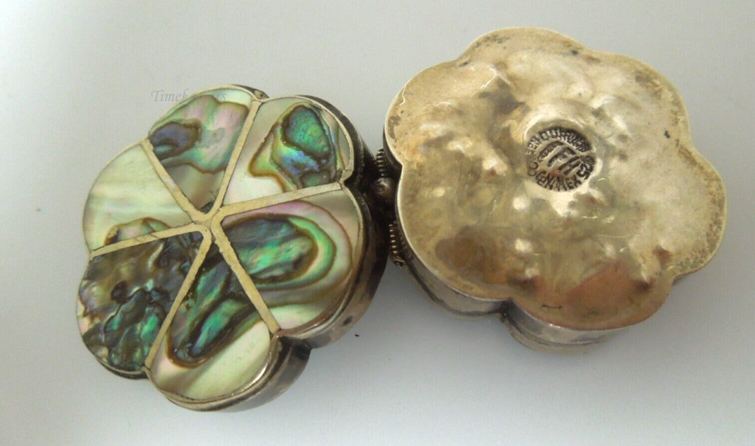 s321 Sterling Silver miniature Box with Abalone shell Mexico FH 925 signed by maker pill ring box 1940's 11.5 grams