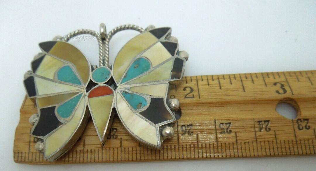 s574 Exceptionally Fine Zuni Rosita Wallace Butterfly Pin Mosaic Inlay mid-Century Sterling Silver  