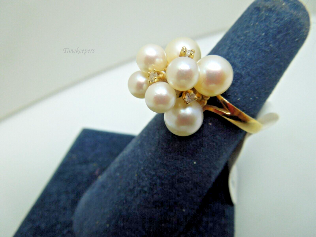 s772 14kt Yellow Gold Pearl Cluster Diamond .50 cts Ring Size 6(USA) Signed 6.2g  