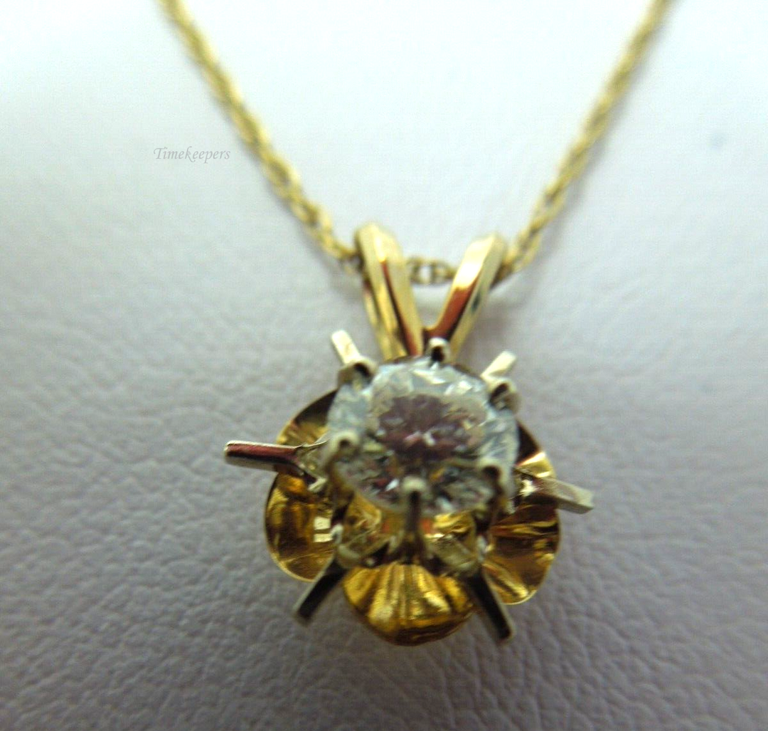 s780 14kt Yellow Gold Buttercup Pendant Diamond .45cts Necklace Signed 1.5g  