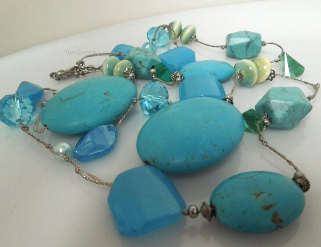 s812 Vintage Turquoise,faux Blue Stones,rhinestones  Long Necklace  